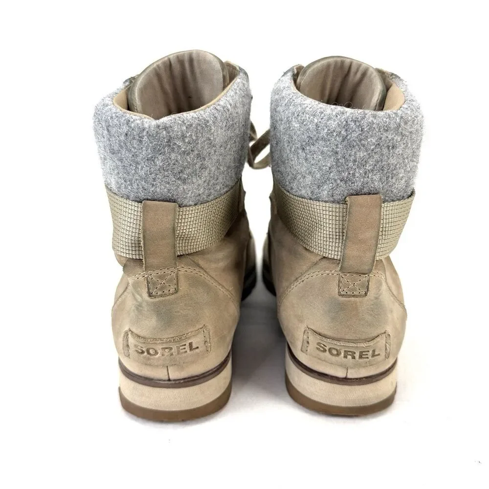 Womens Sorel Harlow Conquest Tan Leather WP Wedge Ankle Boots Size 9